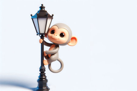 A small monkey climbed a lamppost. Space for textの素材