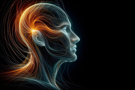 Abstract image of a person with energy lines. Space for textの素材