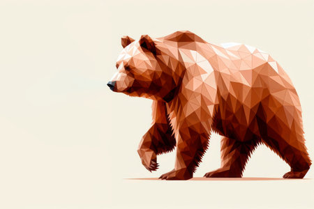 Geometric bear in brown tones on a light background. Space for textの素材