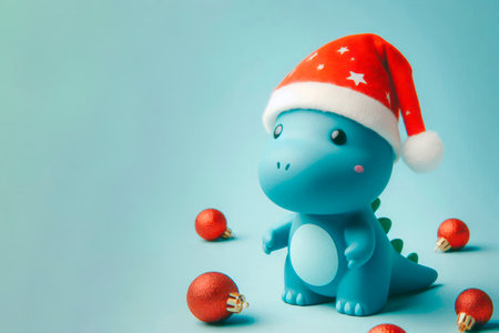 Dinosaur in a New Year's hat with Christmas ballsの素材