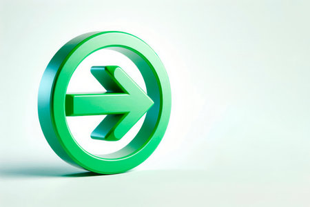 Green arrow on a light background. Space for textの素材