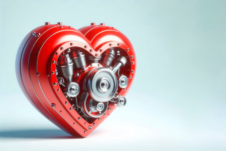 A red metal heart with a mechanism inside. Space for textの素材