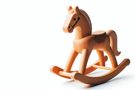 Wooden rocking chair in the form of a horse on a light background. Space for textの素材