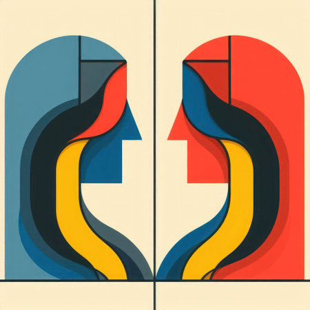 Abstract face profiles with colored linesの素材