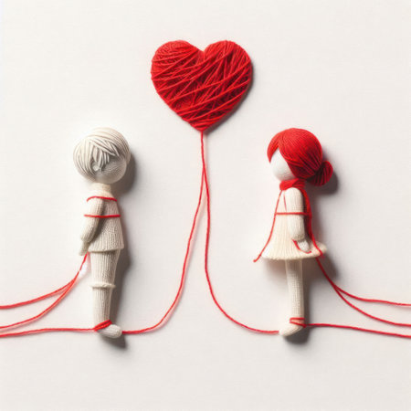 Dolls connected with a red thread of loveの素材