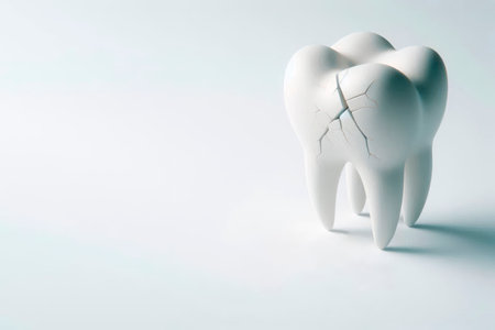 A cracked tooth on a light background. Space for textの素材