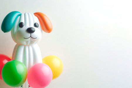An inflated balloon in the form of a dog with multi-colored ears. Space for textの素材