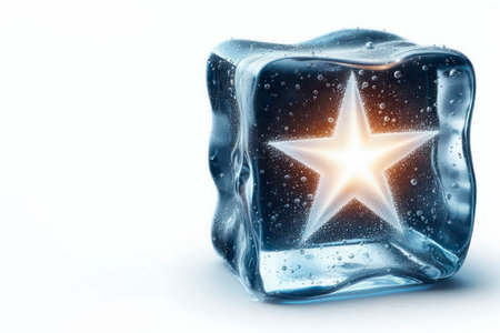 A glowing star in an ice cube. Space for textの素材