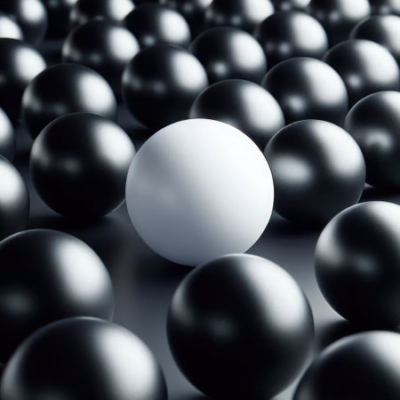 A white ball among blacks on a dark backgroundの素材