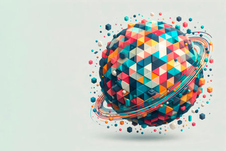 An abstract planet made of geometric blocks. Places for textの素材