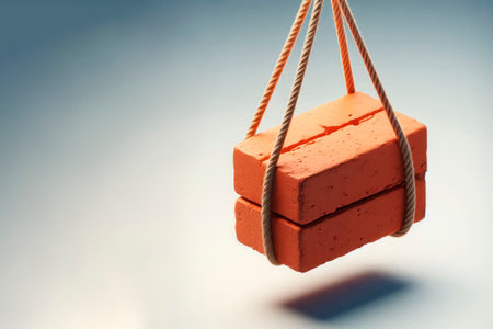 Bricks suspended on a rope. Space for textの素材