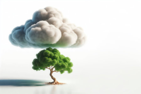 A tree under a dark cloud in a minimalist style. Space for textの素材