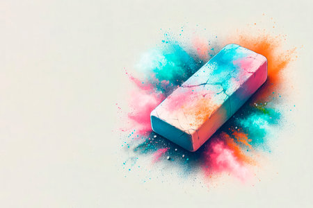 Chalk with colored splashes of paint. Space for textの素材