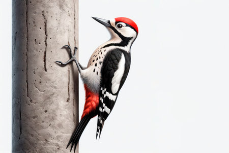 Woodpecker on a concrete pillar. Space for textの素材