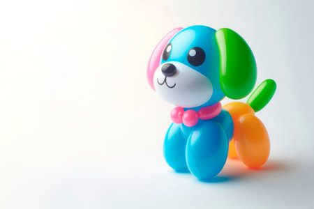 A dog made of colorful balloons on a light background. Space for textの素材