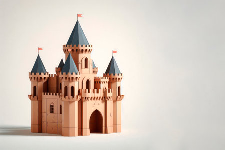 Miniature paper cardboard castle with flags. Space for textの素材