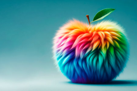 Rainbow fluffy apple on a clean background. Space for textの素材