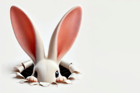 The hare's ears peek out of a hole in the surface. Space for textの素材