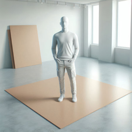 Realistic mannequin in a minimalist roomの素材