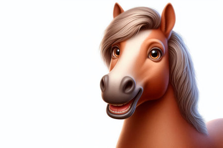 Portrait of a joyful horse with a mane. Space for textの素材