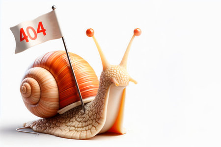 Snail with flag 404 on its back. Space for textの素材