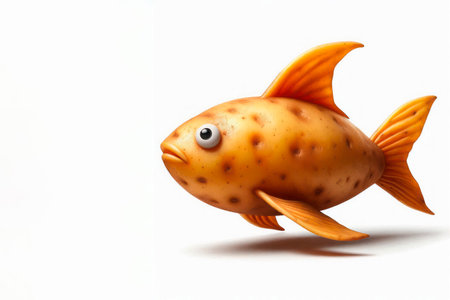 Potato fish with fins and eyes. Space for textの素材