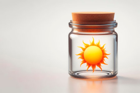 Sun in a glass jar with a cork lid. Space for textの素材