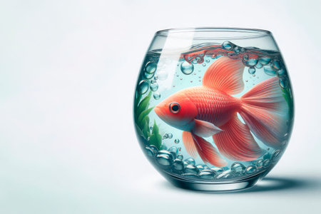 Goldfish in a glass bowl. Space for textの素材