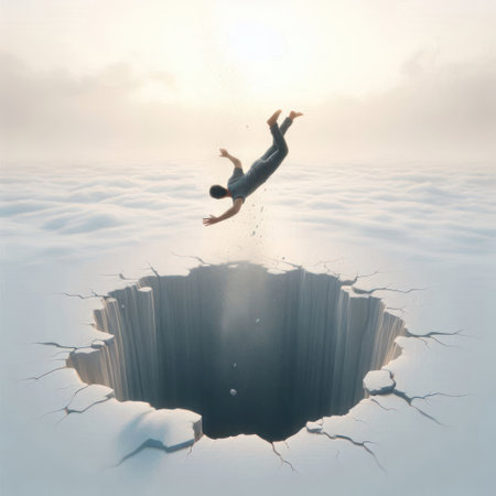 A person falls into an abyss among the cloudsの素材