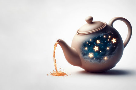 Teapot with star patterns. Space for textの素材