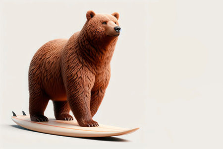 Bear surfing on a light background. Space for textの素材