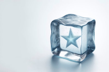 Ice cube with a star inside on a light background. Space for textの素材