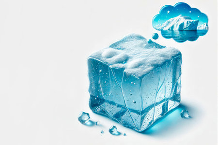 An ice cube dreaming of an iceberg. Space for textの素材