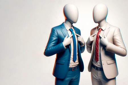 Two men in costumes with blank faces. Space for textの素材