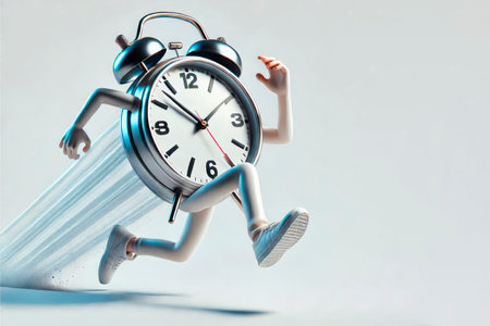 Running alarm clock with arms and legs. Space for textの素材