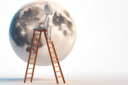 Man on the stairs under the full moon. Space for textの素材