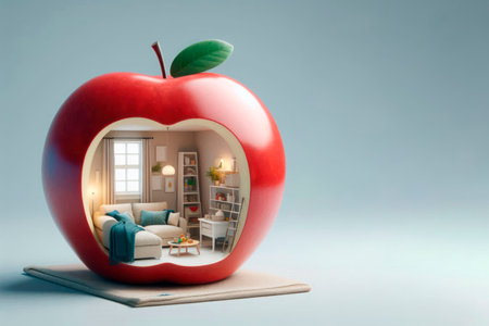 A room inside a red apple. Space for textの素材