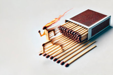 A burning match in the shape of a running man. Space for textの素材