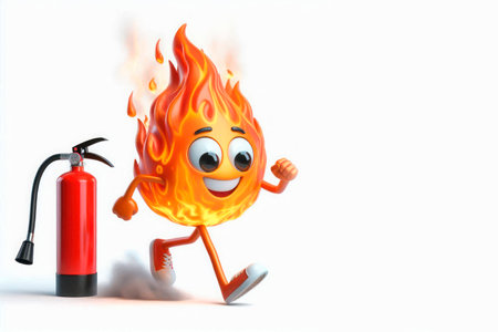The merry flames run away from the fire extinguisher. Space for textの素材