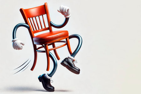 Wooden chair with arms and legs in motion. Space for textの素材