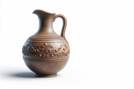 Decorative jug with ornament on a light background. Space for textの素材