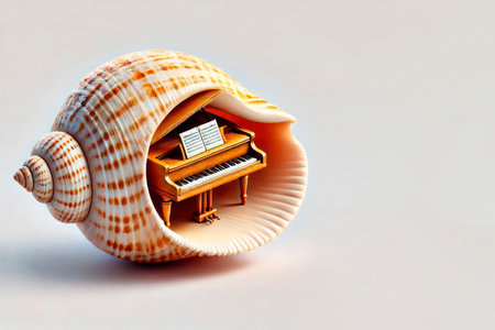 A grand piano inside a shell. Space for textの素材