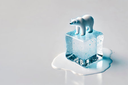Polar bear on an ice cube. Space for textの素材