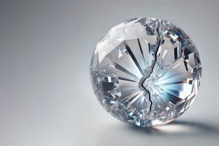 A cracked diamond on a light background. Space for textの素材