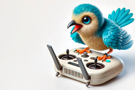 The bird controls the drone joystick. Space for textの素材