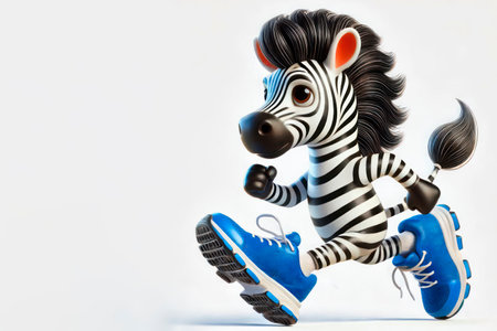 Zebra in running shoes on a light background. Space for textの素材
