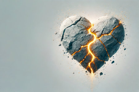 A heart of stone with bright cracks. Space for textの素材
