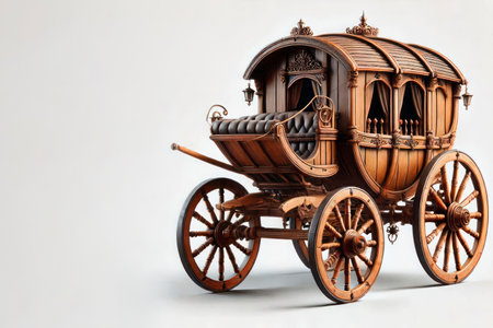 A luxurious wooden carriage on a light background. Space for textの素材