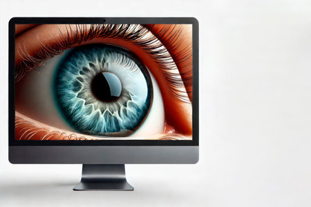 A giant eye on a monitor screen. Space for textの素材