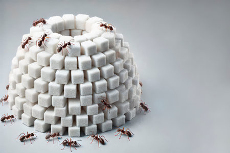Ants build a fortress from sugar cubes. Space for textの素材